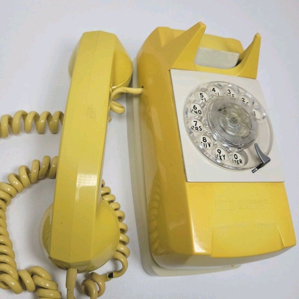 Vintage Yellow Rotary Wall Phone GTE Automatic Electric w/Wall Plate MCM
